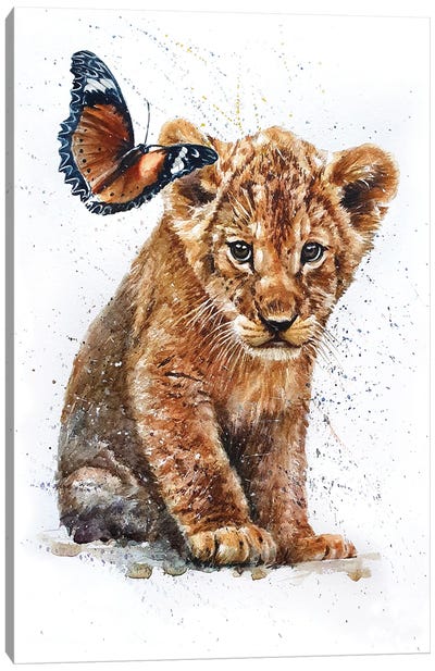 Lion With Butterfly Canvas Art Print - Konstantin Kalinin