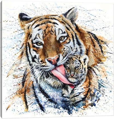 Tiger With Cub Canvas Art Print - Konstantin Kalinin