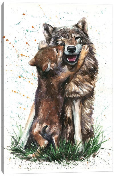 Wolf With His Kid Canvas Art Print - Wolf Art