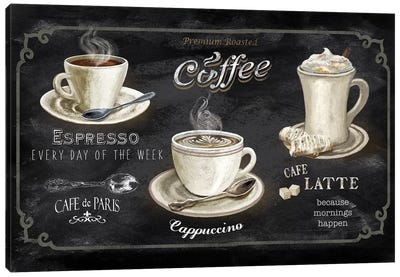 Coffee Trio Canvas Art Print - Food & Drink Typography
