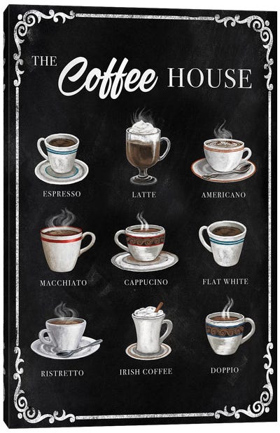 The Coffee House Canvas Art Print - Food & Drink Typography
