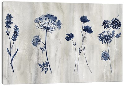 Indigo Row Canvas Art Print - Minimalist Flowers