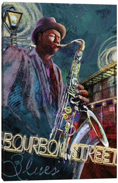 Bourbon Street Blues Canvas Art Print - Saxophone Art