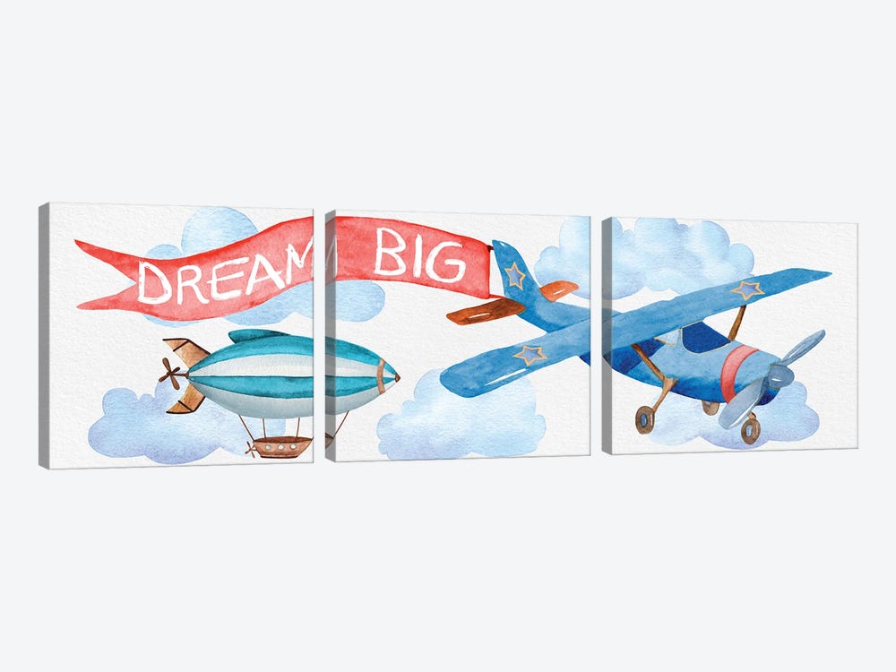 Dream Big Airplane by Conrad Knutsen 3-piece Canvas Artwork