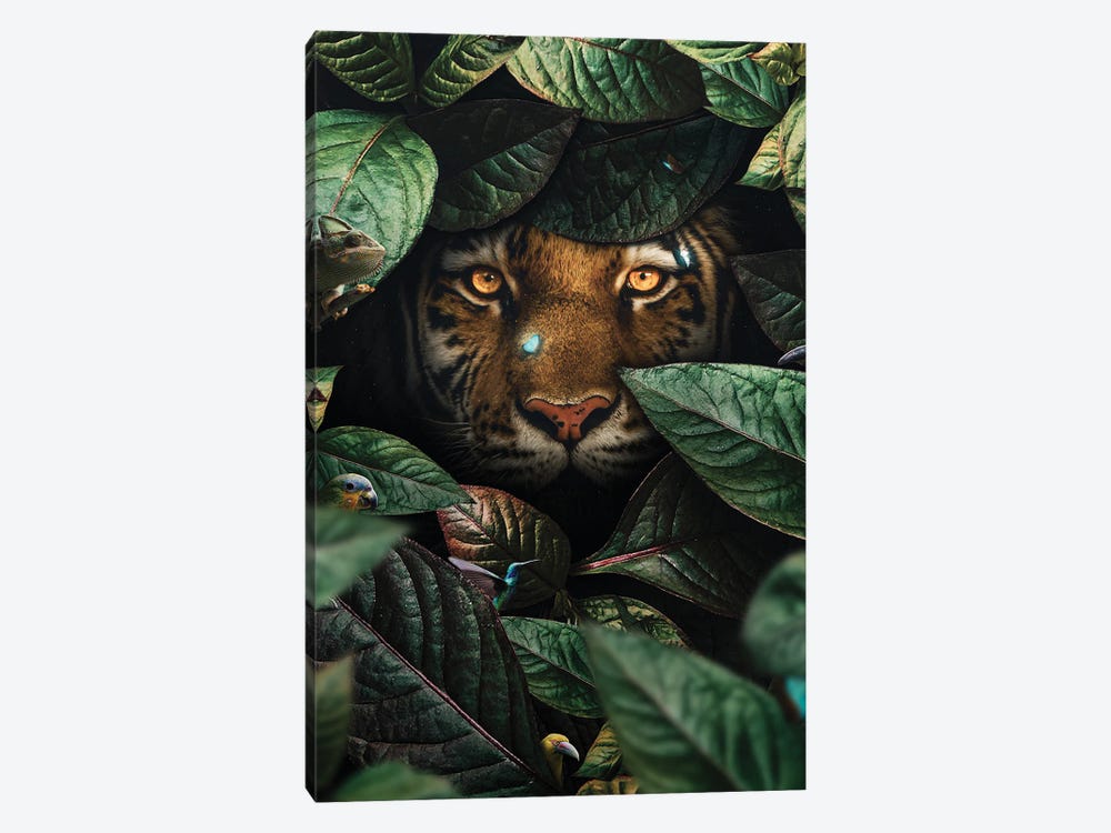 Tiger In Leaves by Milos Karanovic 1-piece Canvas Artwork