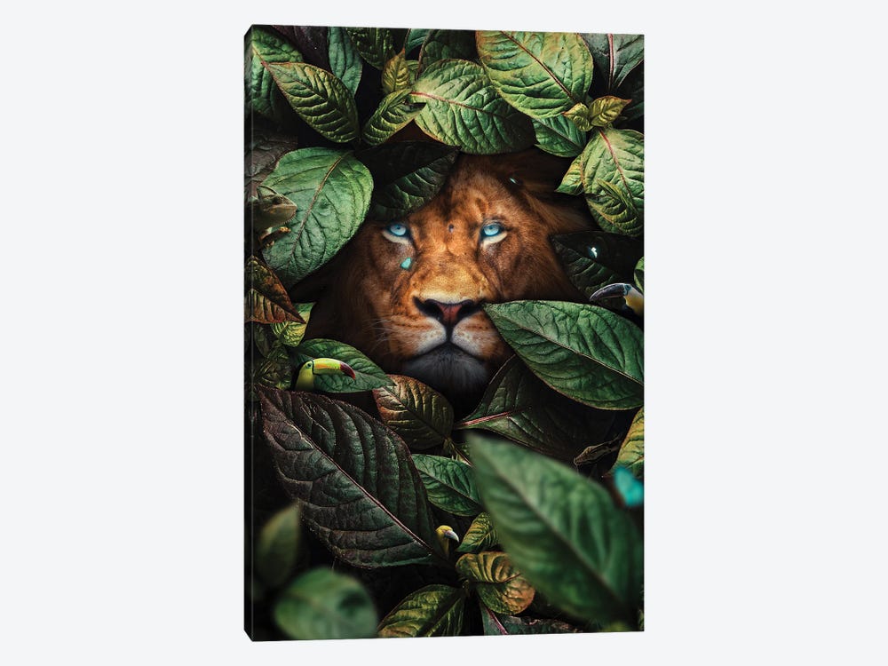 Lion In Leaves by Milos Karanovic 1-piece Art Print