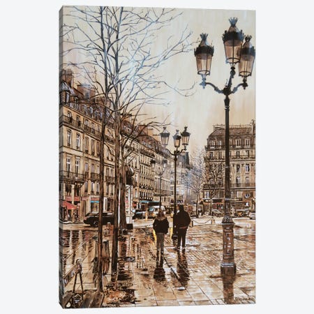 A Walk in the Rain-Paris Canvas Print #KOL6} by Keith Oelschlager Canvas Art