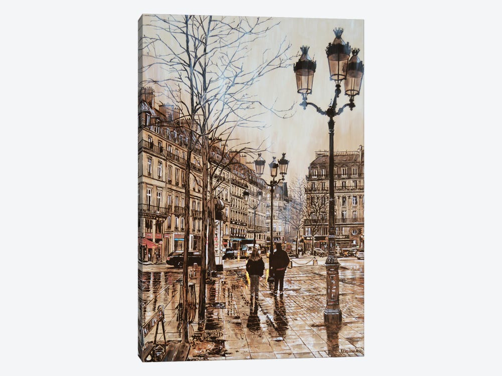 A Walk in the Rain-Paris by Keith Oelschlager 1-piece Canvas Artwork