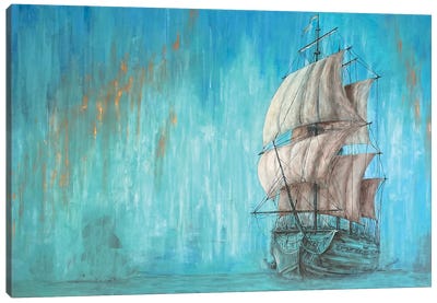 Green Shadow - Sailing Ship Canvas Art Print - Koorosh Nejad