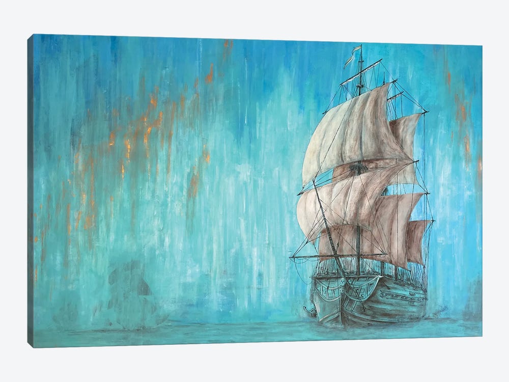 Green Shadow - Sailing Ship by Koorosh Nejad 1-piece Canvas Art Print