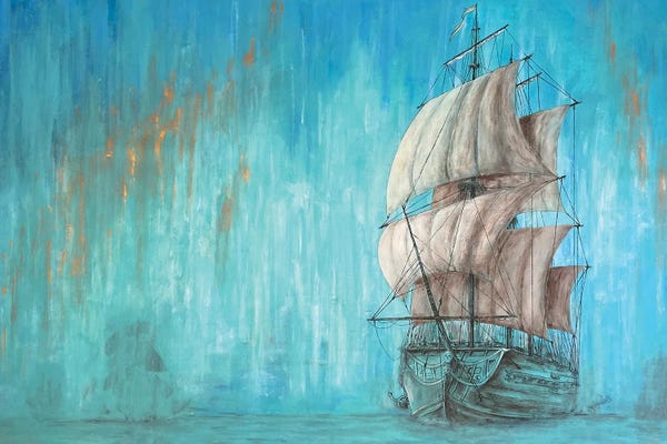 Koorosh Nejad: Green Shadow - Sailing Ship by Koorosh Nejad