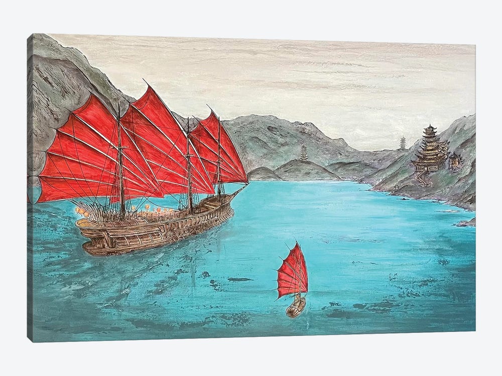 Three Reds - Junk Ship by Koorosh Nejad 1-piece Canvas Art