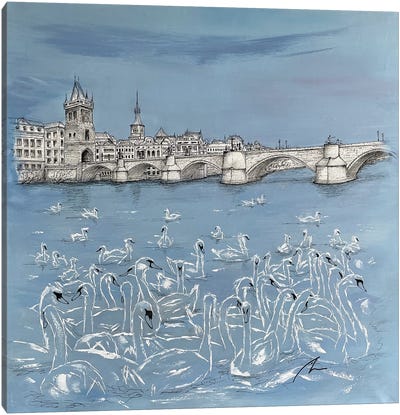 Flock - Charles Bridge (Prague) Canvas Art Print - Prague Art