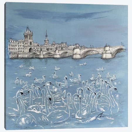 Flock - Charles Bridge (Prague) Canvas Print #KOO27} by Koorosh Nejad Canvas Art