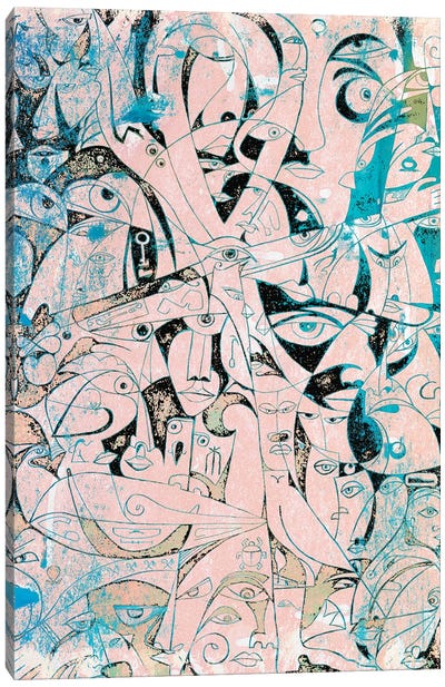Egypt in symbols - Pink Blue Canvas Art Print - Koorosh Nejad