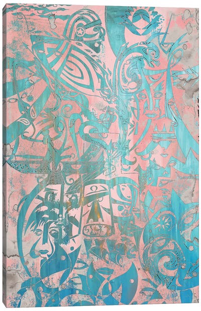 Zamin - Ancient Persia - Blue Pink Canvas Art Print - Koorosh Nejad