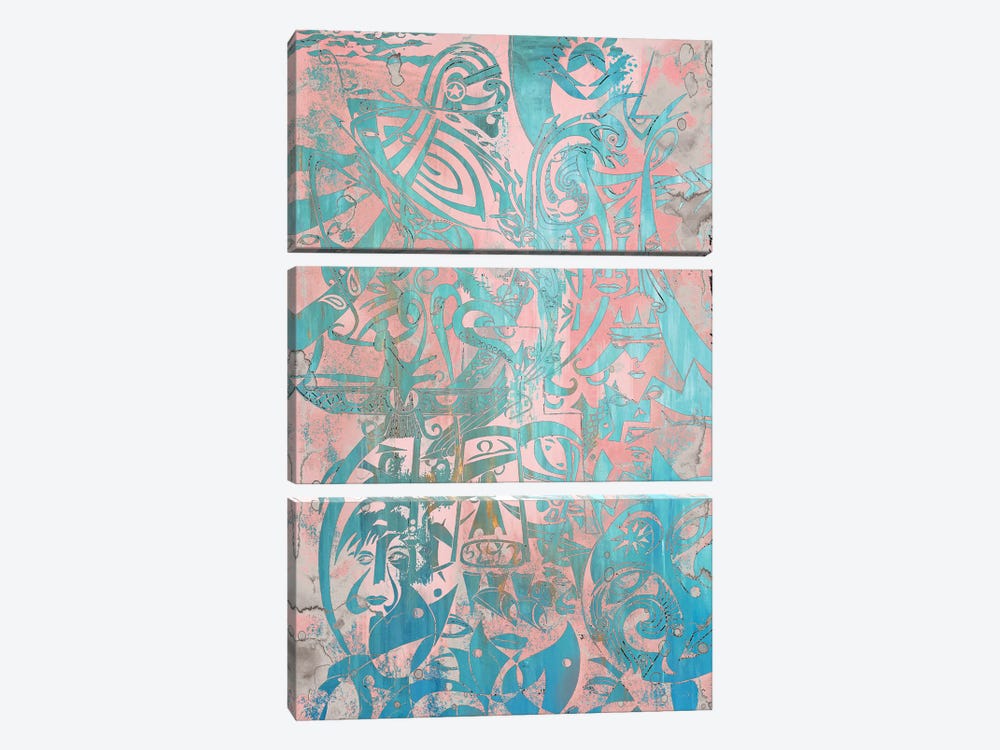 Zamin - Ancient Persia - Blue Pink by Koorosh Nejad 3-piece Canvas Artwork