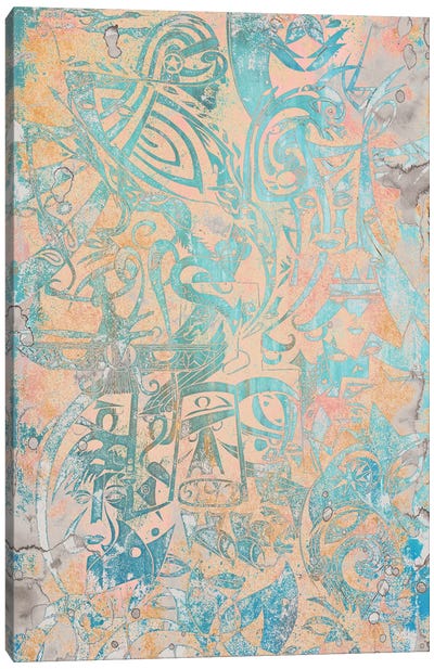 Zamin - Ancient Persia - Blue peach Canvas Art Print - Koorosh Nejad