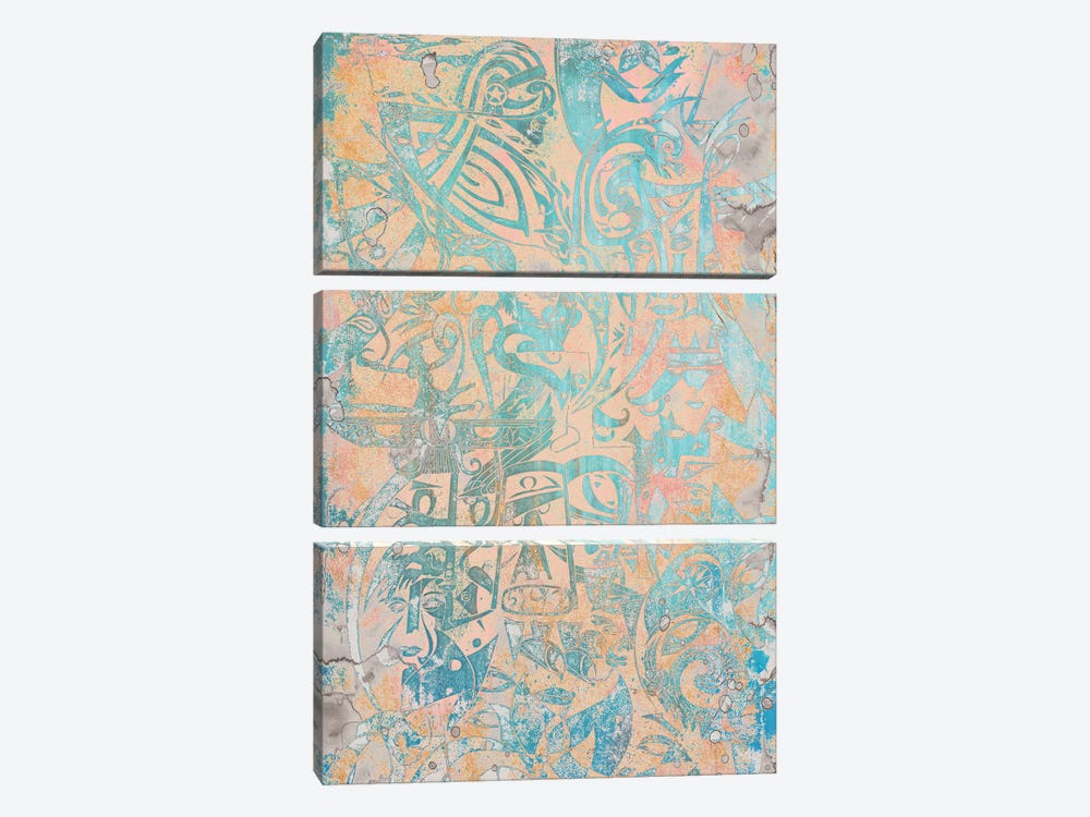 Zamin - Ancient Persia - Blue peach by Koorosh Nejad 3-piece Canvas Art Print