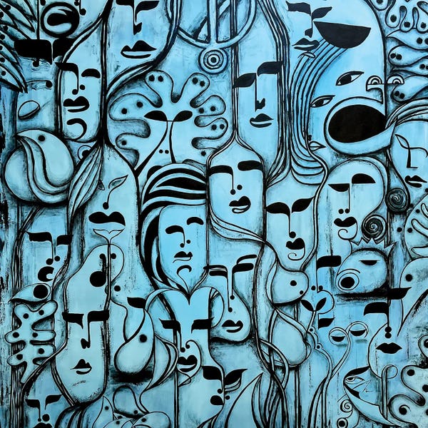 Cubist Visage: Roots Original Painting Enlarged by Koorosh Nejad