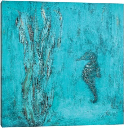 Golden Seahorse Canvas Art Print - Coral Art