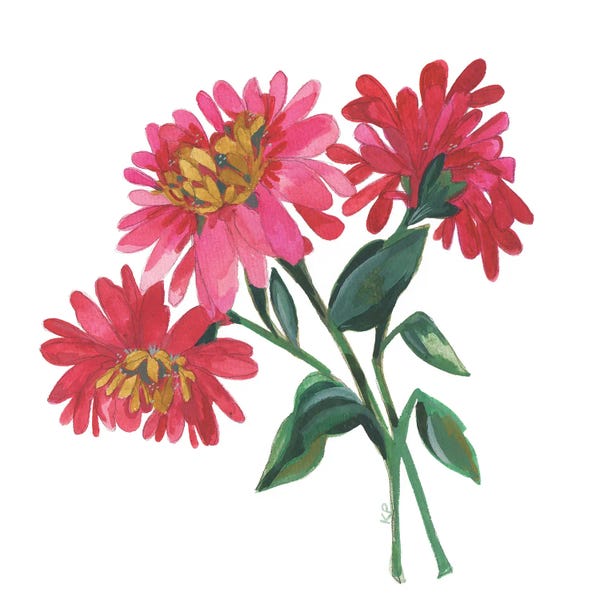 Zinnias: Three Zinnias by Kim Parker