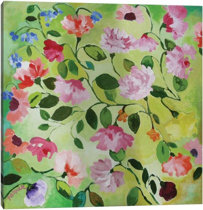 Magnolias Canvas Art Print - Green & Pink Art