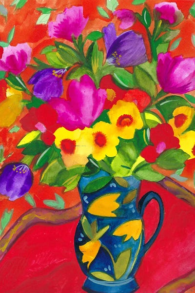 Prussian Blue Vase With Flowers