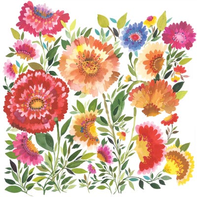 Zinnia Garden Textile by Kim Parker framed canvas print