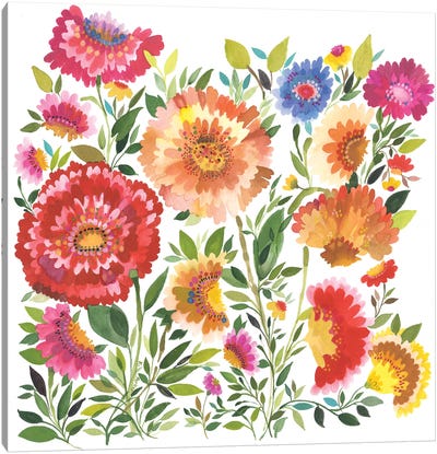 Zinnia Garden Textile Canvas Art Print - Kim Parker