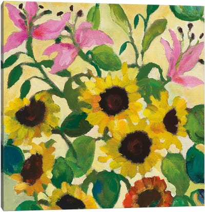 Sunflowers & Lilies Canvas Art Print - Hibiscus Art