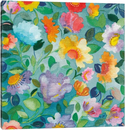 Turquoise Flowers Canvas Art Print - Latin Décor