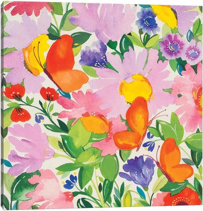 Butterflies & Echinacea Canvas Art Print - Kim Parker