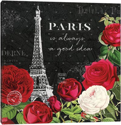 Rouge Paris II In Black Canvas Art Print - Paris Typography