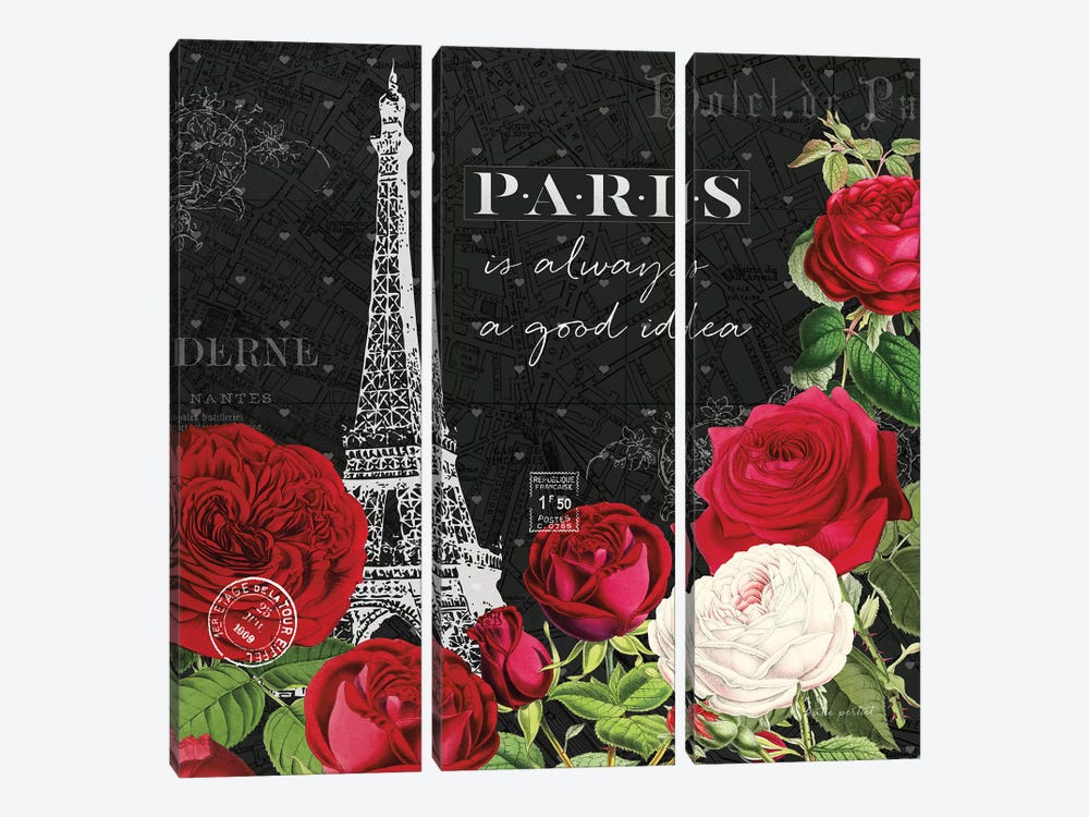 Rouge Paris II In Black by Katie Pertiet 3-piece Canvas Art