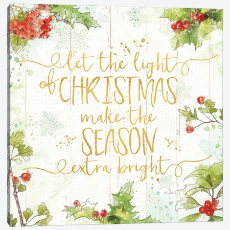 Christmas Sentiments II Gold on Wood Canvas Print #KPE34} by Katie Pertiet Canvas Wall Art