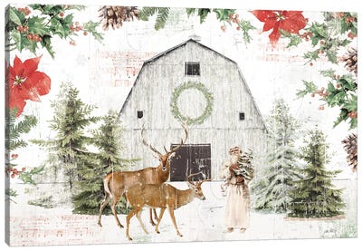 Wooded Holiday I Canvas Art Print - Christmas Trees & Wreath Art