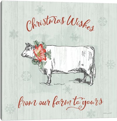 Farmhouse Christmas III Canvas Art Print - Christmas Cow Art
