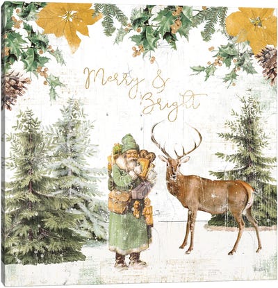 Wooded Holiday III Gold Canvas Art Print - Santa Claus Art
