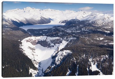 Aerial View Of Frozen Garibaldi Lake And Lava Barrier In The Foreground. Canvas Art Print - British Columbia Art