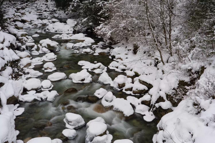 Long Exposure Of River In Winter In Squamish, British Columbia, Canada