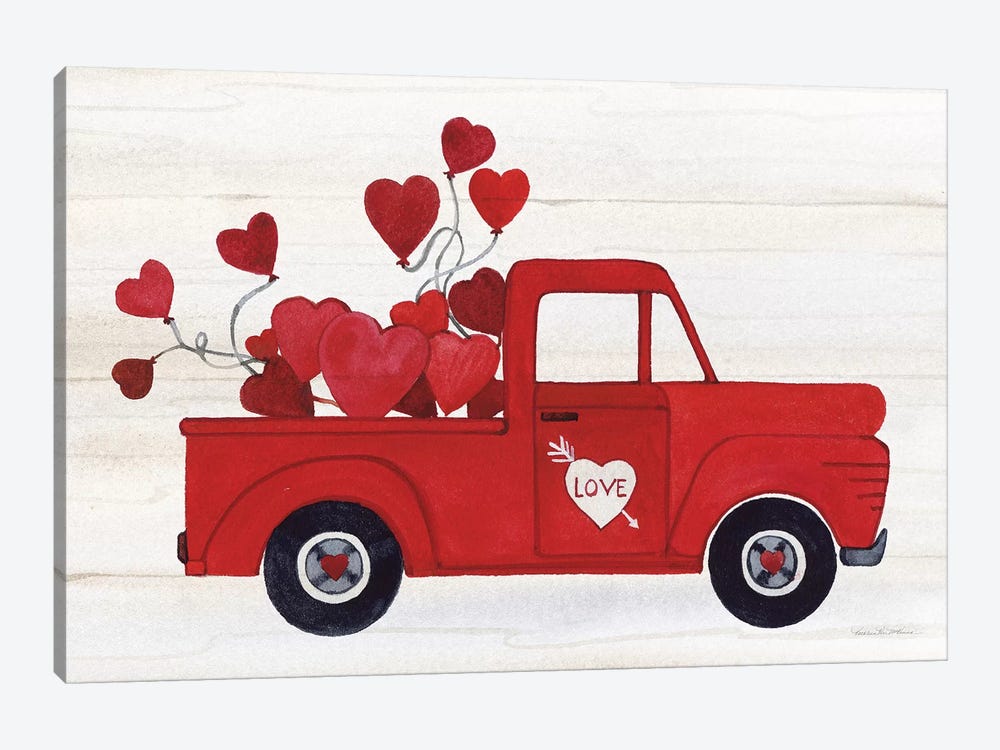Rustic Valentine Truck by Kathleen Parr McKenna 1-piece Canvas Art Print