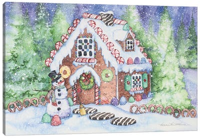 Gingerbread House Canvas Art Print - Snowman Art