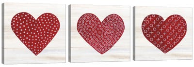 Rustic Valentine Heart Triptych Canvas Art Print - Heart Art