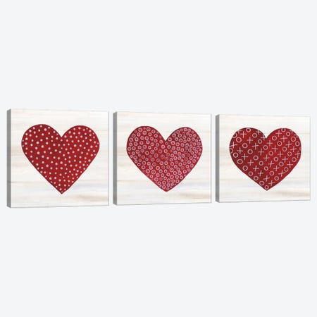 Rustic Valentine Heart Triptych Canvas Print Set #KPM3HSET001} by Kathleen Parr McKenna Canvas Wall Art