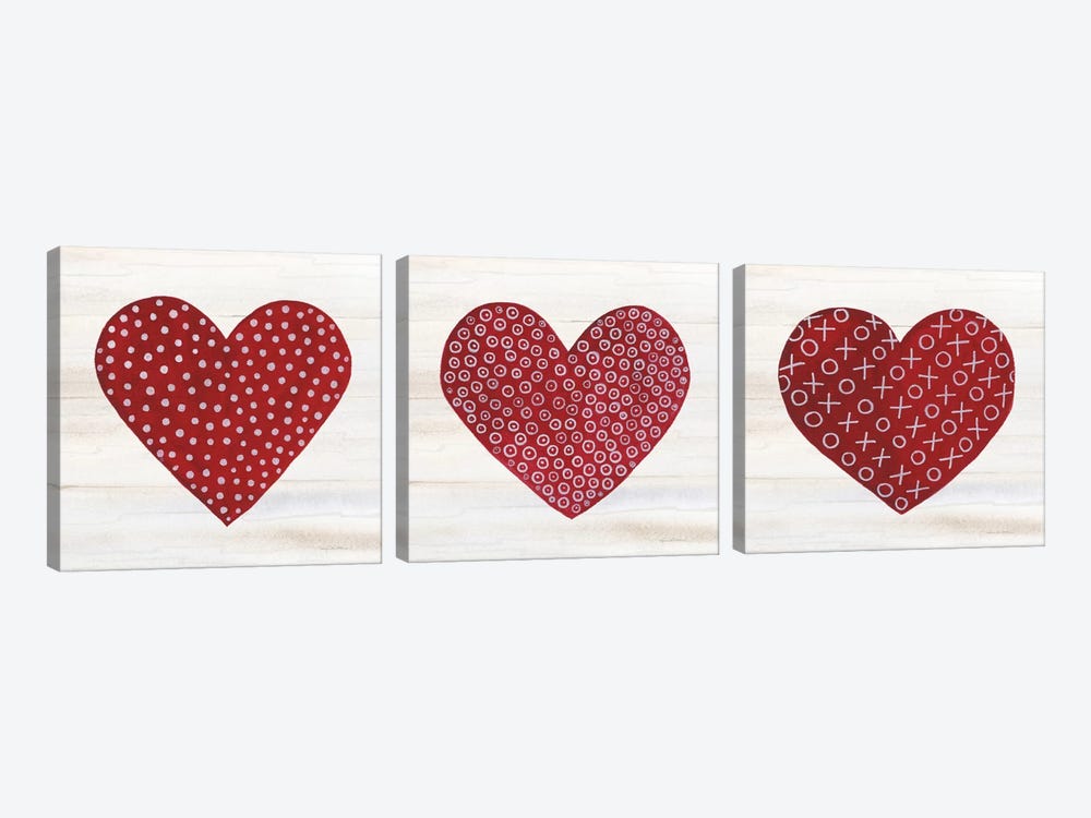 Rustic Valentine Heart Triptych by Kathleen Parr McKenna 3-piece Canvas Artwork