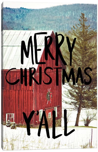 Merry Christmas Yall Black Canvas Art Print - Farm Art