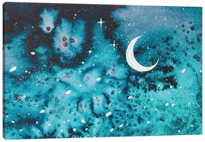 Snowy Cresent Moon Canvas Art Print - Galaxy Art