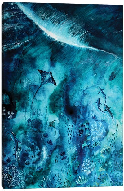 Manta Ray Reef Canvas Art Print - Kids Ocean Life Art