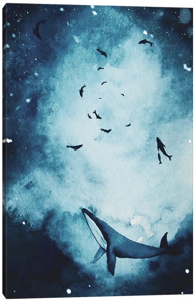 Snow Whales Canvas Art Print - Ocean Blues